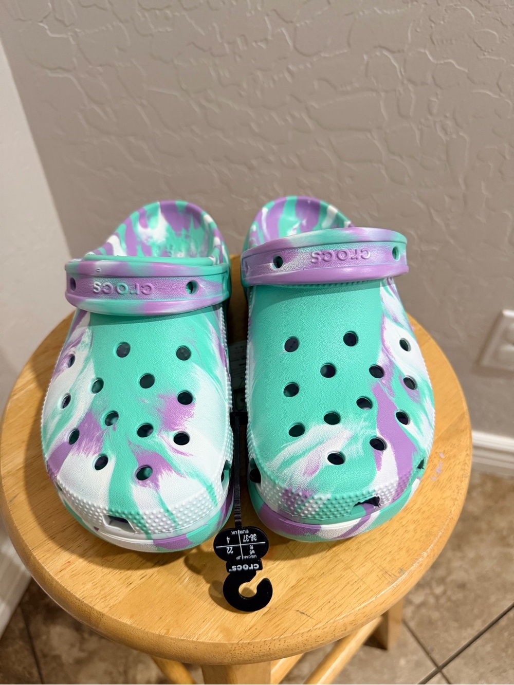CROCS Tie-Dye Clogs in Mint Green & Lavender
